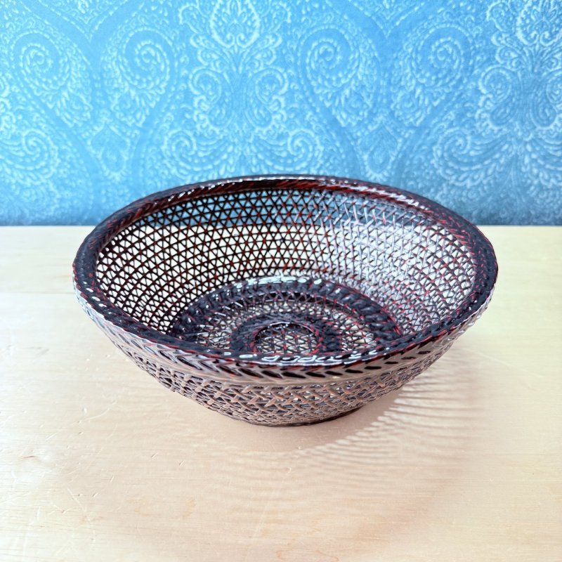 画像1: 久留米籃胎漆器　透かし網み菓子入れ　深型 (1)