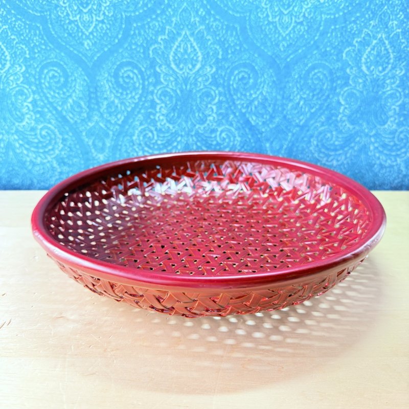 画像1: 久留米籃胎漆器　笊　籠　漆　透かし　赤　菓子入れ (1)