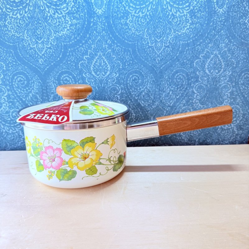 画像1: マルビシ　ゼルコ　ホーロー片手鍋　深型　花柄　16cm2ℓ　 (1)
