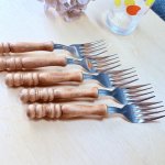 画像6: 純喫茶　昭和レトロな木製フォーク　ウッド　5本セット (6)