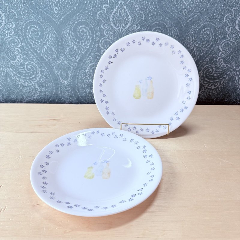 画像1: コレール　CORELLE　瓶　一輪挿し　17cmプレート皿　2枚セット　vintage (1)