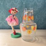 画像1: ADERIA アデリア　クラウン冠水瓶ガラスピッチャー　デイジー花柄　オレンジ　 (1)