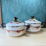画像1: 富士ホーローハニーウェア　ゴージャスな花柄ホーロー両手鍋　19cm　21cm　各種 (1)