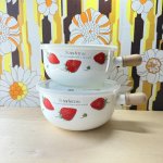 画像1: EJIRY　エジリーホーロー　ハンドル付き蓋付きホーローボウル　ストロベリー　いちご19cm 21cm　各種 (1)
