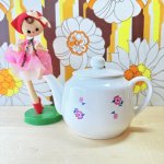 画像1: レトロポップ　昭和レトロなピンク花柄のティーポット　急須にも♪ (1)