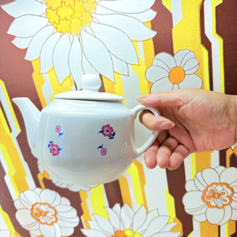 画像8: レトロポップ　昭和レトロなピンク花柄のティーポット　急須にも♪ (8)