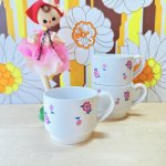 画像1: レトロポップ　昭和レトロなピンク花柄のスタッキングマグカップ　1個〜 (1)
