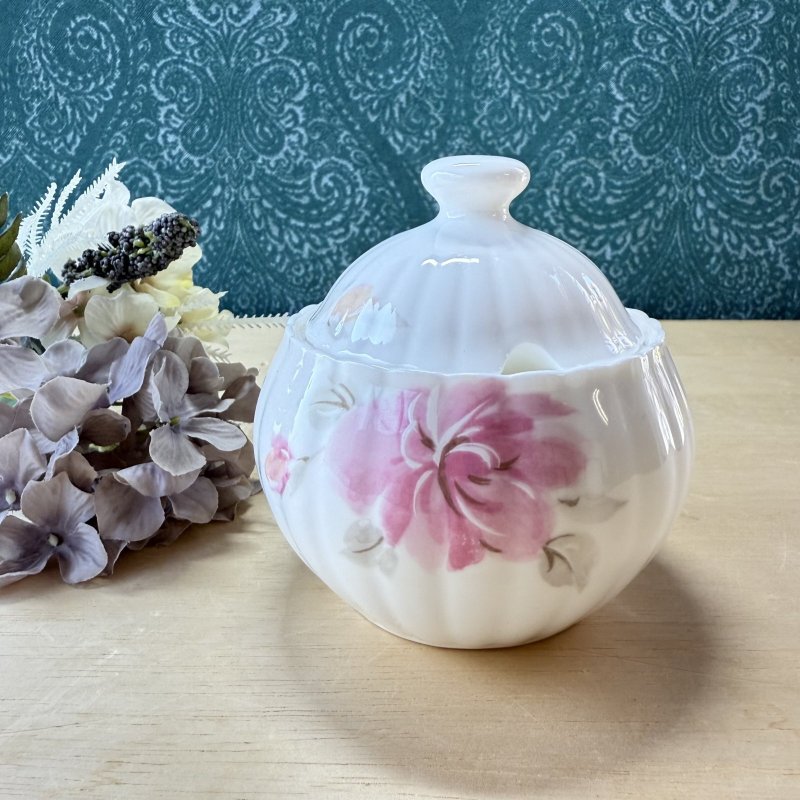 画像1: NIKKO　ニッコー　シュガーポット　boneChina　ピンクフラワー　 (1)