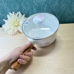画像5: ガラス蓋　カラフル水玉のホーロー片手鍋　16cm　ウッドハンドル (5)