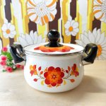 画像1: マルビシ　ホーローウェア　花柄両手鍋　レトロポップオレンジ　18cm2ℓ (1)