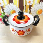 画像2: マルビシ　ホーローウェア　花柄両手鍋　レトロポップオレンジ　18cm2ℓ (2)