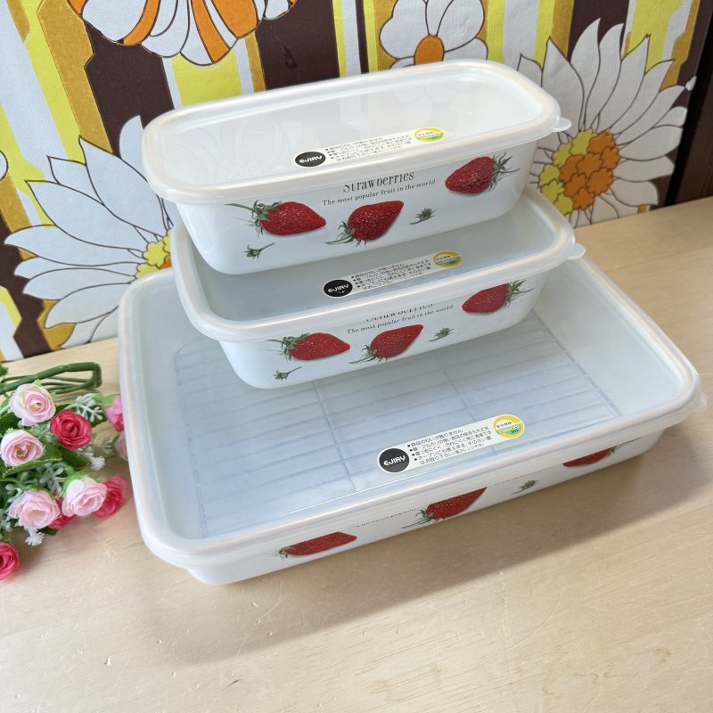 画像3: EJIRY　エジリー蓋付ホーローバット　strawberry　いちご　ストロベリー　保存容器　小中大　3個セット (3)