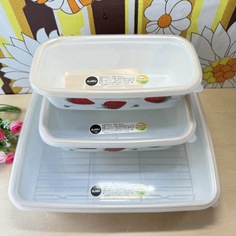 画像11: EJIRY　エジリー蓋付ホーローバット　strawberry　いちご　ストロベリー　保存容器　小中大　3個セット (11)