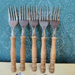 画像2: 純喫茶　昭和レトロなカレースプーン5本とフォーク5本の10本セット！　木製　ウッド (2)