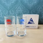 画像1: つくば万博　EXPO85　グラスセット　コスモ星丸グラス　青と赤２個セット　 (1)