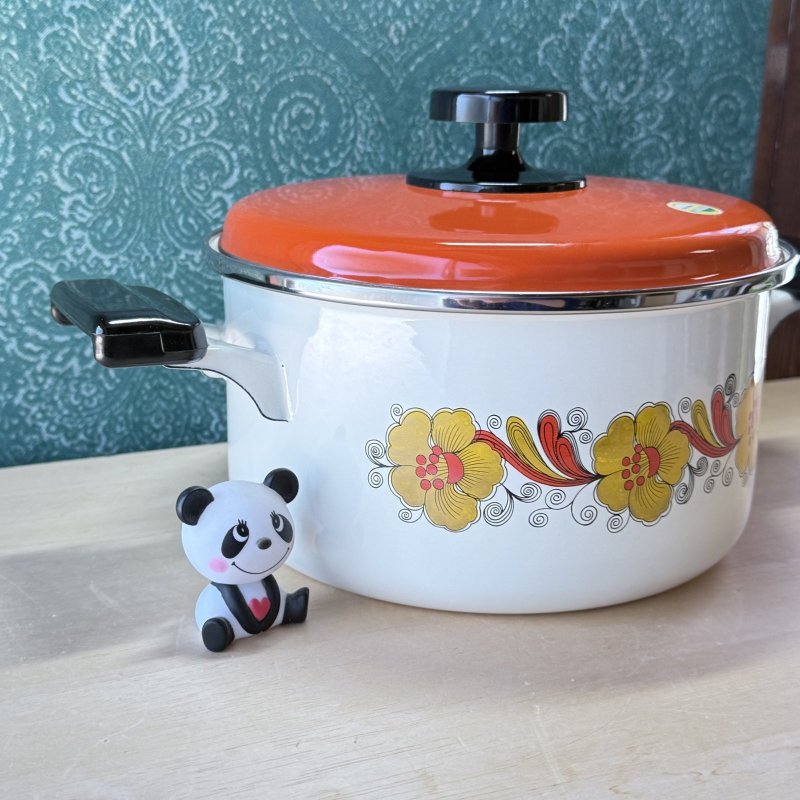 画像7: オレンジ蓋　レトロポップ　花柄ホーロー両手鍋　20cm　 (7)