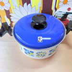 画像4: ヤマタカ　青いリンゴのホーロー両手鍋　レトロポップ　青蓋　北欧風　20cm　アップル　りんご　 (4)