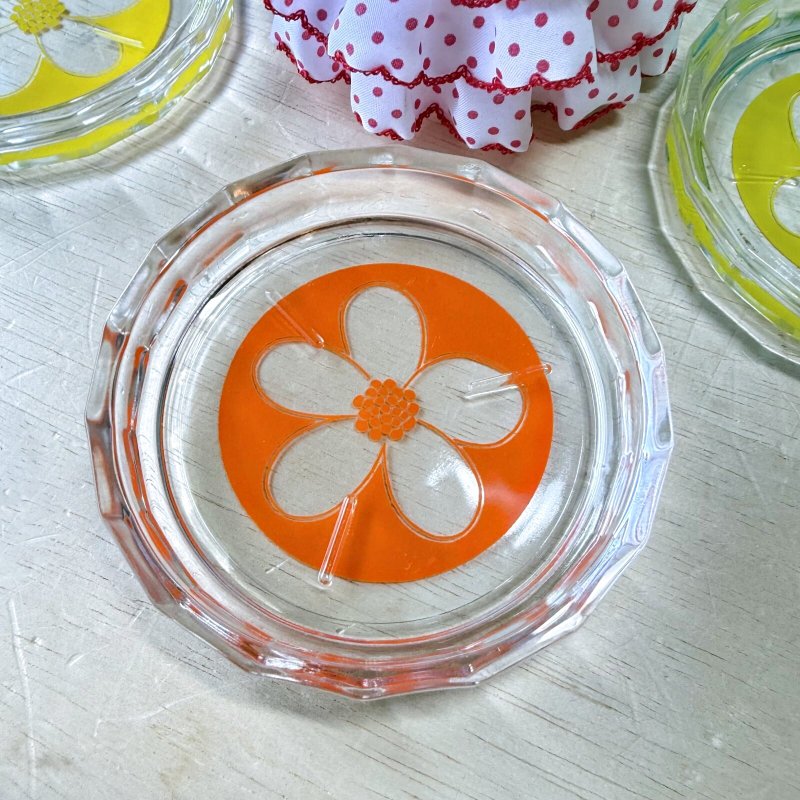 画像3: ガラスのコースター　豆皿　お花柄　イエロー　オレンジ　各種　 (3)