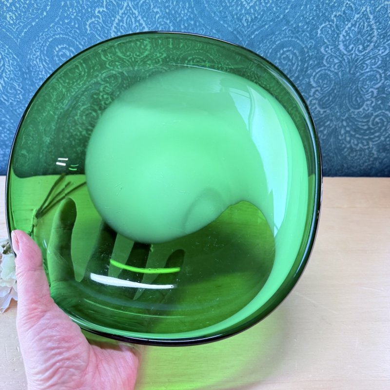 画像4: マルティグラス　ガラス製大きめのサラダボウル　グリーン　乳白色　vintage (4)