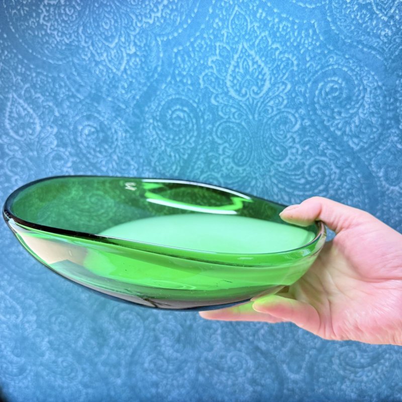 画像5: マルティグラス　ガラス製大きめのサラダボウル　グリーン　乳白色　vintage (5)