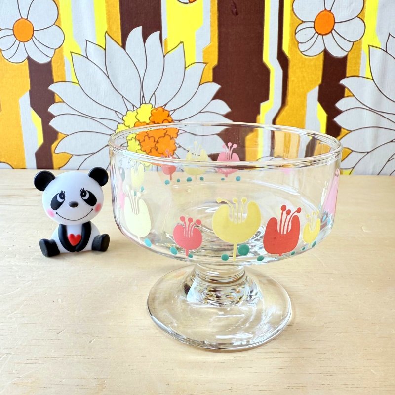 画像1: 佐々木ガラス　アイスクリームカップ　デザートグラス　チューリップ風　花柄 (1)