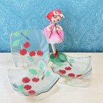 画像1: メルヘングラス　チェリー　さくらんぼ　ガラス器　角皿　3枚セット (1)