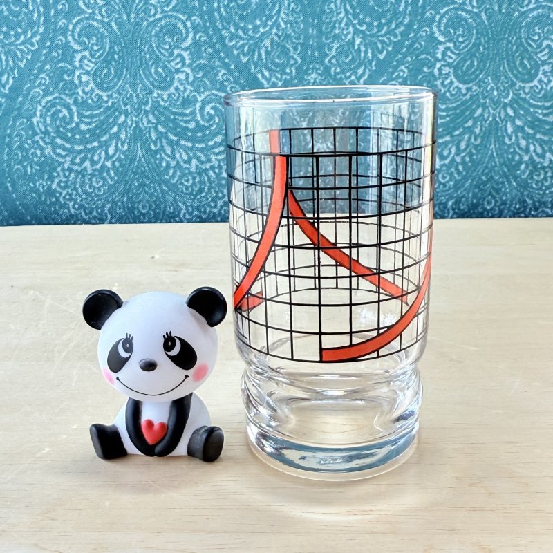 画像5: 昭和レトロデザイン　チェックに赤　モダンなグラス　タンブラー (5)