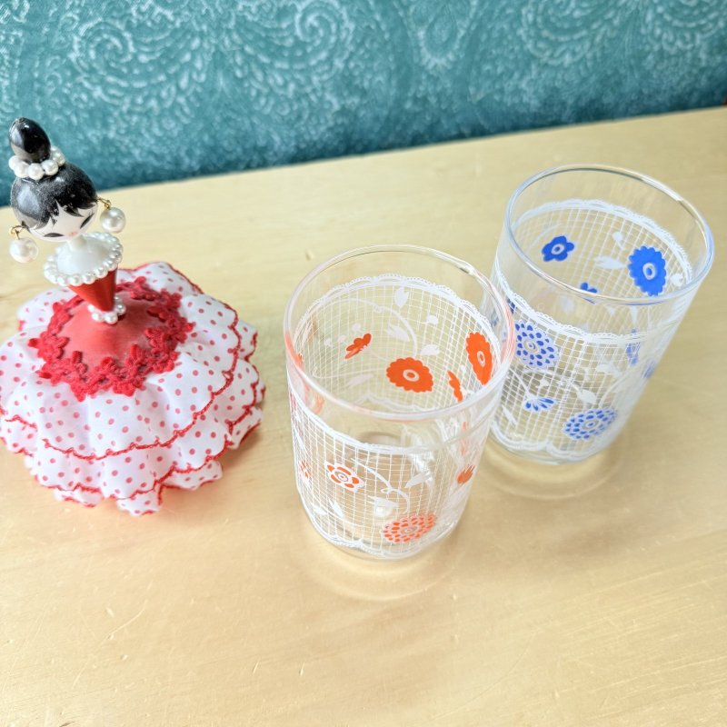 画像3: レースが可愛らしい　花柄グラス　タンブラー　オレンジ系　ブルー系　各種　 (3)