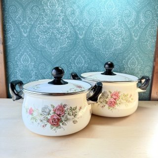 フランスアンティーク　ホーロー❣️Japy ピンク　すみれ柄　ミルクパン　片手鍋 フランスアンティーク ホーロー❣️Japy ピンク すみれ柄 ミルク