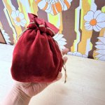 画像3: ベロアの巾着　金紐　花　ワインレッド系 (3)