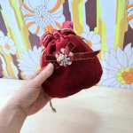 画像4: ベロアの巾着　金紐　花　ワインレッド系 (4)