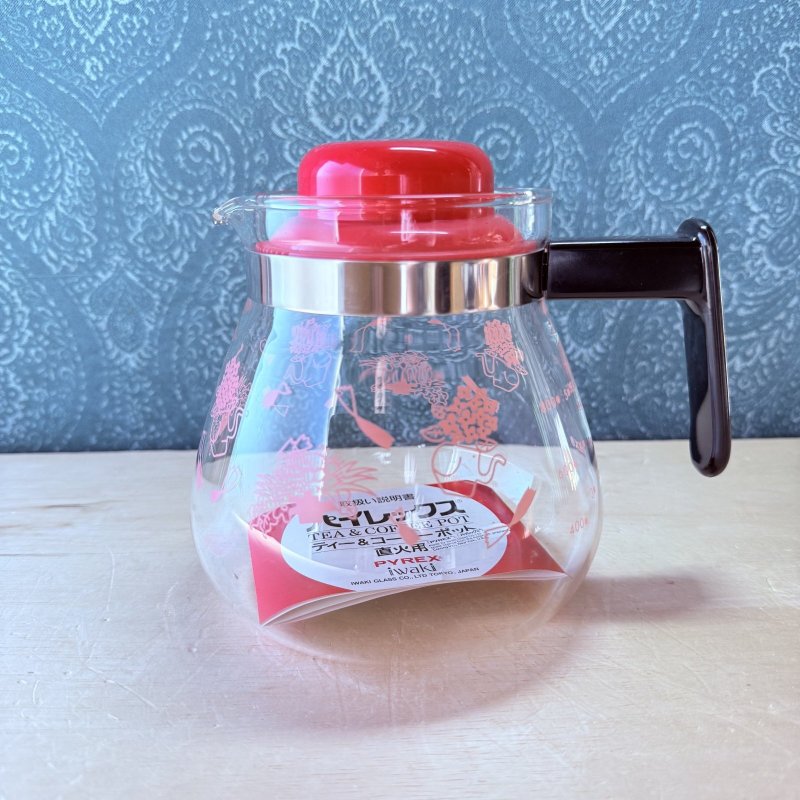 画像1: Pyrex　パイレックス　ティー＆コーヒーポットフレンディIII　直火用　岩城硝子　ピンクブーケ柄　5cup　800ｍｌ (1)
