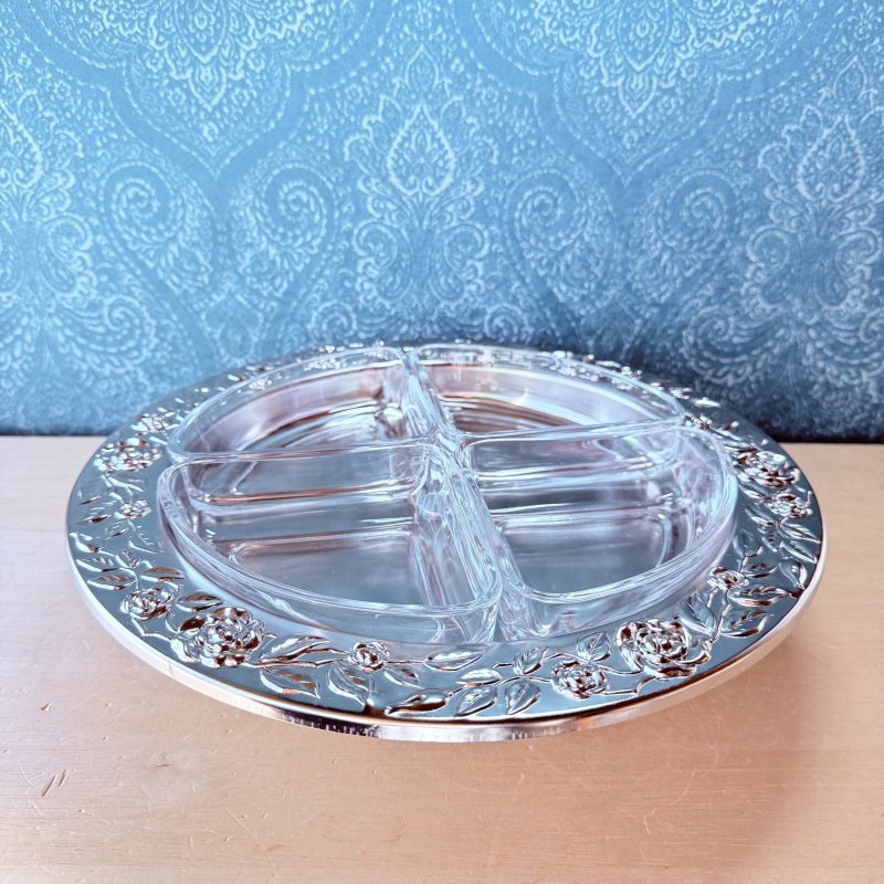 画像1: 回転式オードブルトレイ　卓上トレー　パーティっぽくお菓子やフルーツに！　ステンレス＆ガラス製 (1)