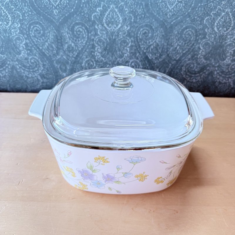 画像2: Pyrex　パイレックス蓋　コーニングウェア　パステルブーケ　スクエアキャセロール　鍋　花柄　パイロセラム (2)