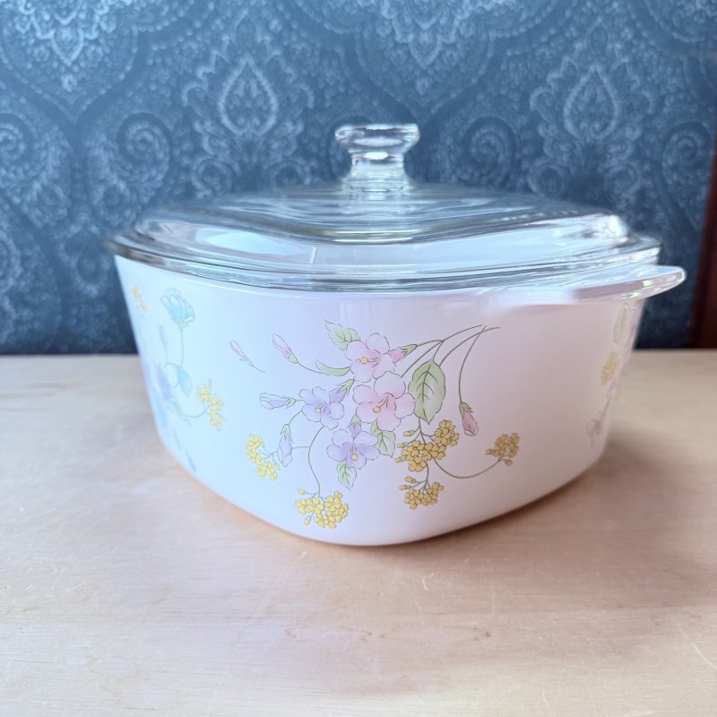 画像3: Pyrex　パイレックス蓋　コーニングウェア　パステルブーケ　スクエアキャセロール　鍋　花柄　パイロセラム (3)