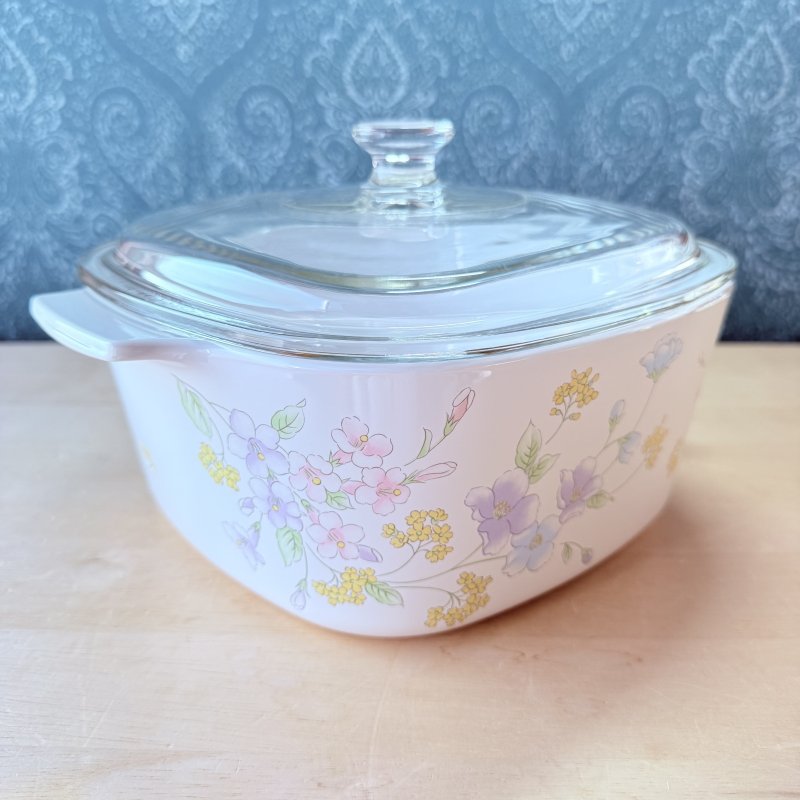 画像4: Pyrex　パイレックス蓋　コーニングウェア　パステルブーケ　スクエアキャセロール　鍋　花柄　パイロセラム (4)