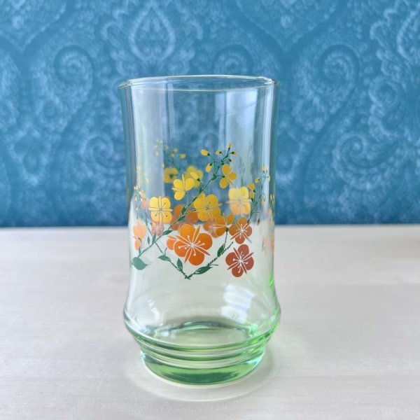 画像1: ADERIAアデリア　グリーンガラス　梅の花グラス　 (1)