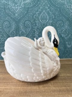 白鳥の親子の置物 スワン小物入れ ゴールド 昭和インテリア vintage