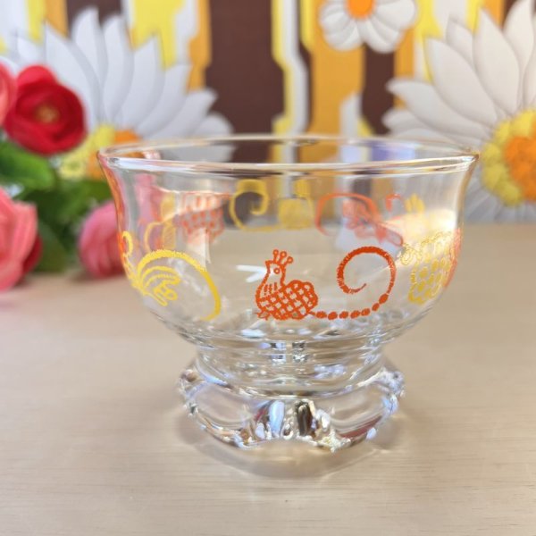 画像1: オレンジイエローの花や鳥のアイスクリームカップ　デザートグラス　 (1)