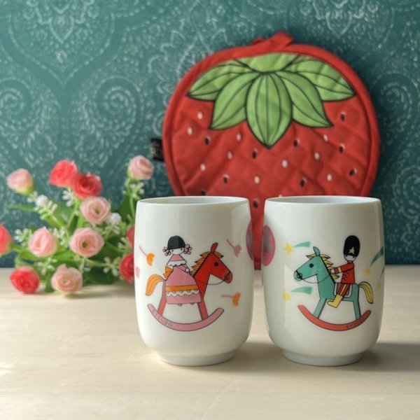 画像1: ETSURO　鈴木悦郎　木馬と女の子　湯飲み　フリーカップ　エンゼル陶器　各種　 (1)
