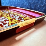 画像10: モダン柄　バーガンディの大きなトレイ　配膳トレー　 (10)