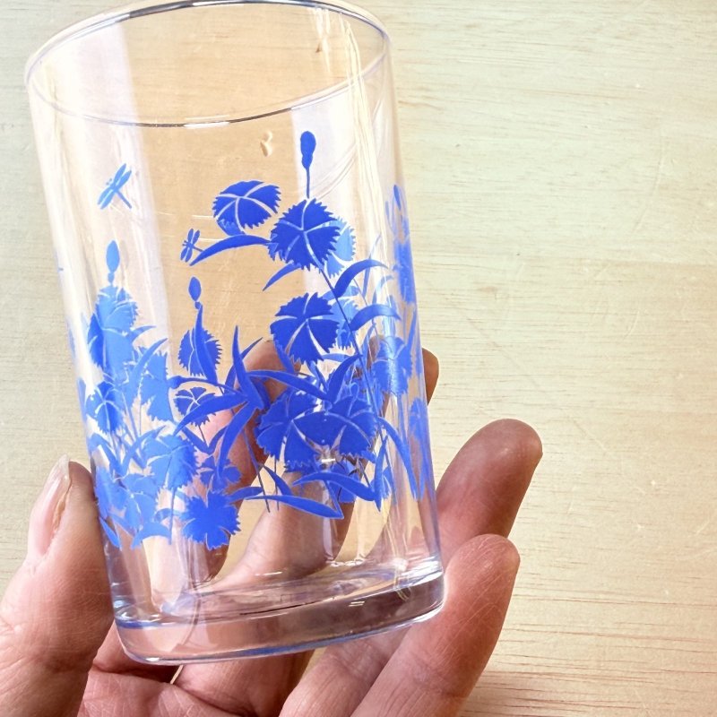 画像3: 佐々木ガラス　ブルー系花柄のレトログラス　タンブラー　 (3)