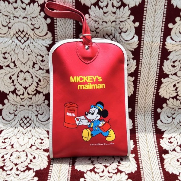 画像1: ミッキーマウス　mickeys mailman 上履き入れ　シューズバッグ　レッド　 (1)