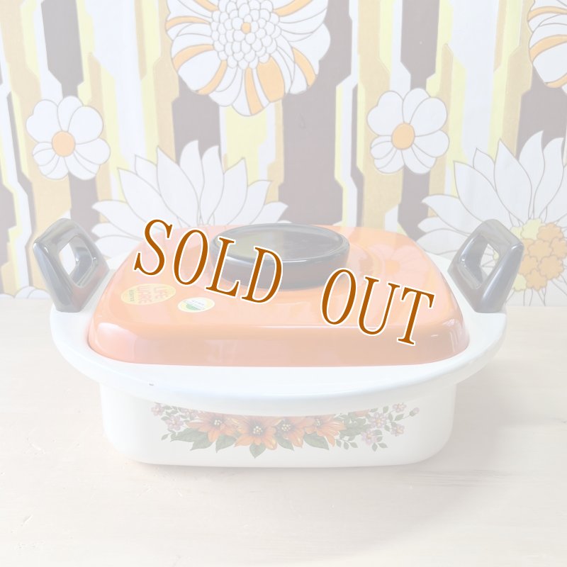 画像2: 三協アルミ　角型ホーローおでん鍋　オレンジ蓋　花柄　22cm (2)