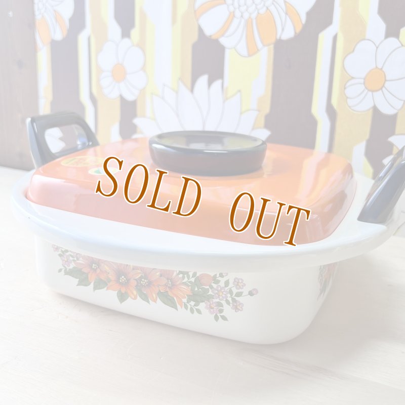 画像3: 三協アルミ　角型ホーローおでん鍋　オレンジ蓋　花柄　22cm (3)