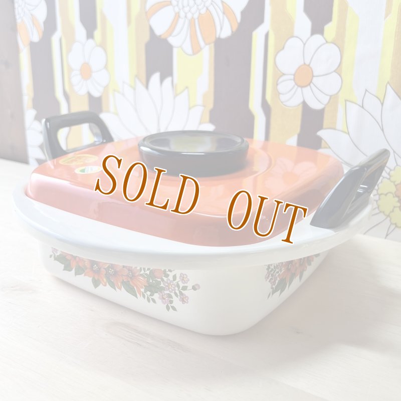 画像9: 三協アルミ　角型ホーローおでん鍋　オレンジ蓋　花柄　22cm (9)