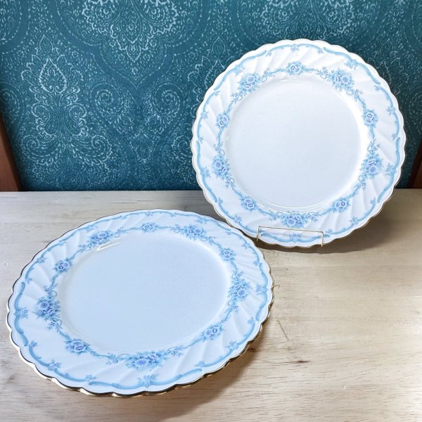 画像1: NORITAKEノリタケ　ALBION　boneChina　26.5cmプレート皿　ブルーフラワー　2枚セット (1)