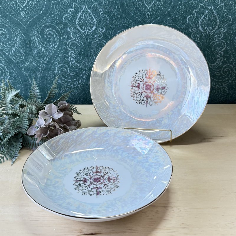 画像1: KINTO　CHINA　パール柄にピンクの花モチーフ　金縁　カレーシチュー皿　2枚　3枚　各枚数 (1)