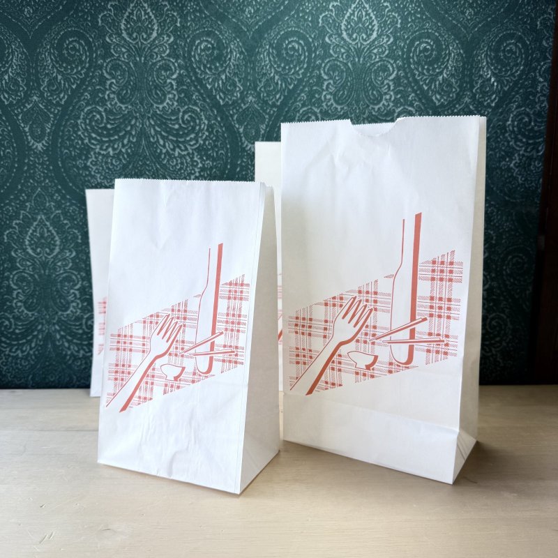 画像1: ニシクボセイタイ　角底紙袋　テーブルクロス　カトラリー柄　耐油原紙　各サイズ　 (1)