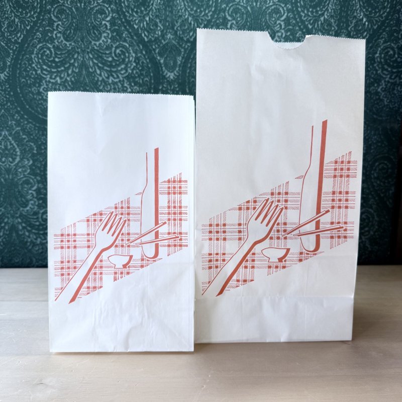 画像2: ニシクボセイタイ　角底紙袋　テーブルクロス　カトラリー柄　耐油原紙　各サイズ　 (2)